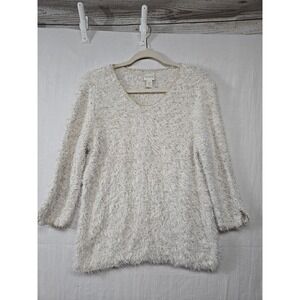 CHICHO'S Eyelash Fuzzy Sweater with Metallic Gold Thread Trim Size‎ 1 (M/8)
